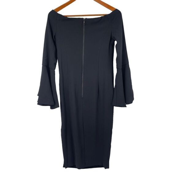 Bardot Solange Off The Shoulder Flare Ruffle Sleeve Black Midi Cocktail Dress 6 - Picture 5 of 10